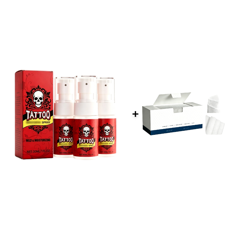 Feuchtigkeitsspendendes Spray zur Nachsorge bei Tattoos.
