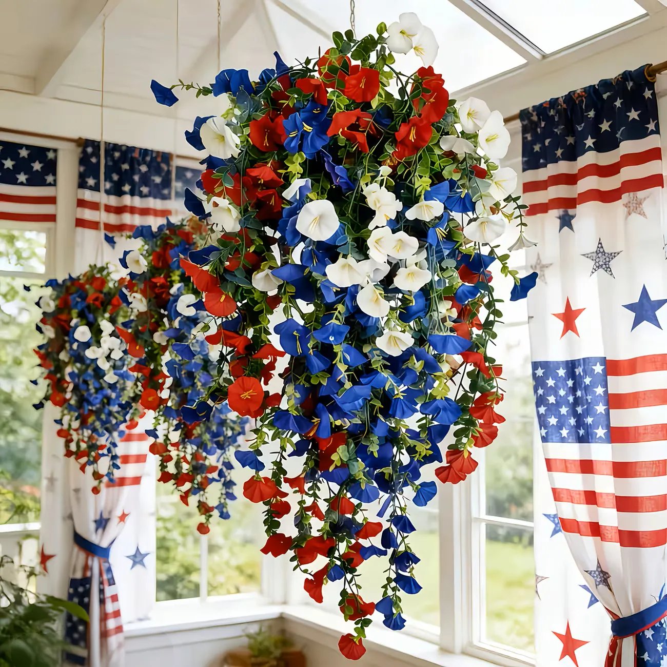 ✨ Celebrate America’s 250th Anniversary with Patriotic Hanging Flower Baskets.