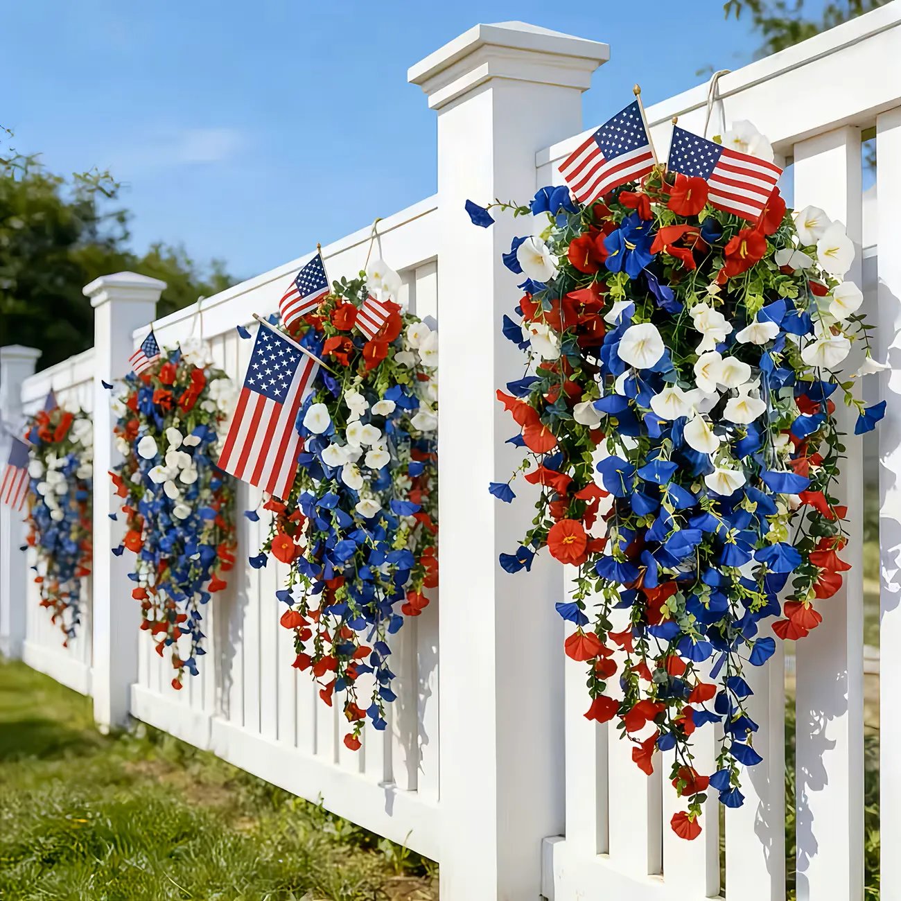 ✨ Celebrate America’s 250th Anniversary with Patriotic Hanging Flower Baskets.