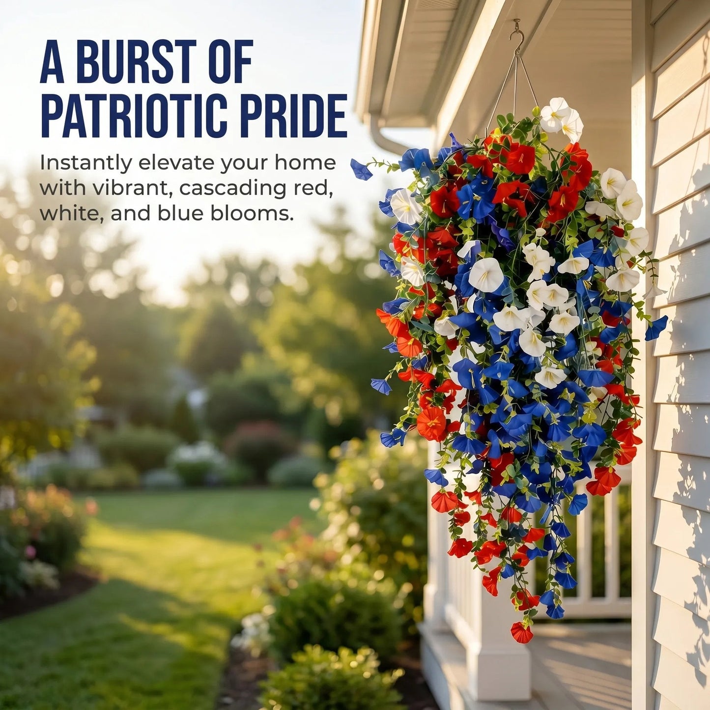 ✨ Celebrate America’s 250th Anniversary with Patriotic Hanging Flower Baskets.