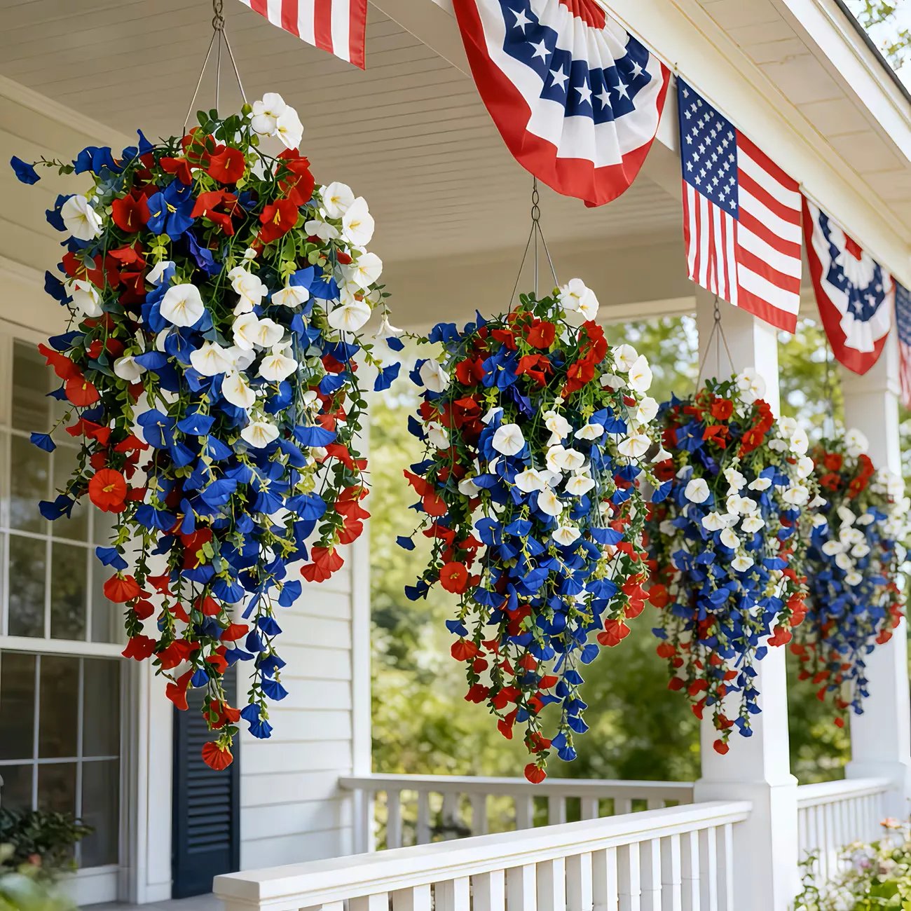 ✨ Celebrate America’s 250th Anniversary with Patriotic Hanging Flower Baskets.