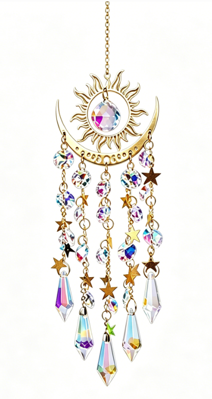 ✨Flame Moon AB Color Crystal Pointed Bead Wind Chime Sun Catcher Pendant, ☀️ Una Colección para Llenar tu Vida de Luz✨