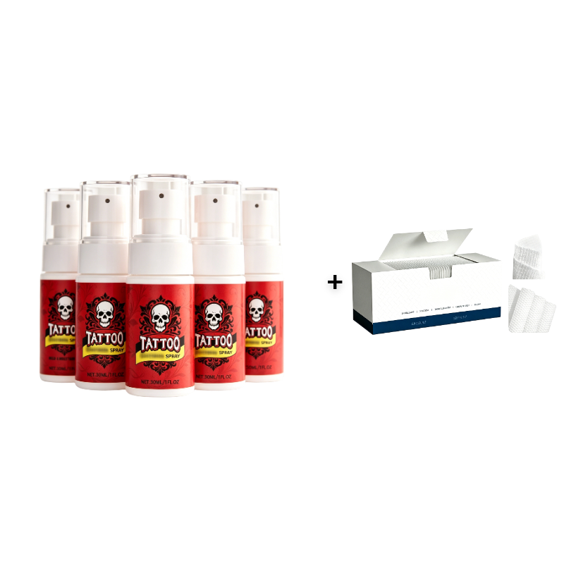 Feuchtigkeitsspendendes Spray zur Nachsorge bei Tattoos.