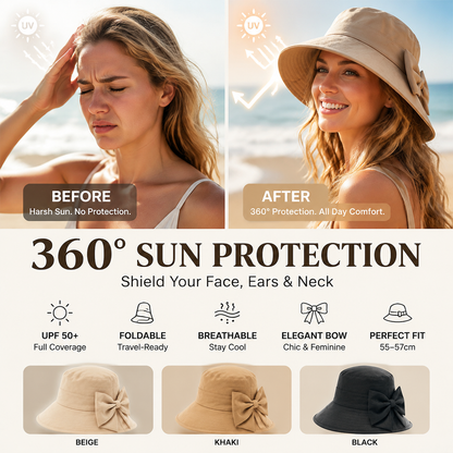 👒 LIMITED-TIME 50% OFF! ✨ Wide Brim Sun Hat with Bow – Full Coverage, Foldable, Breathable 🌞.