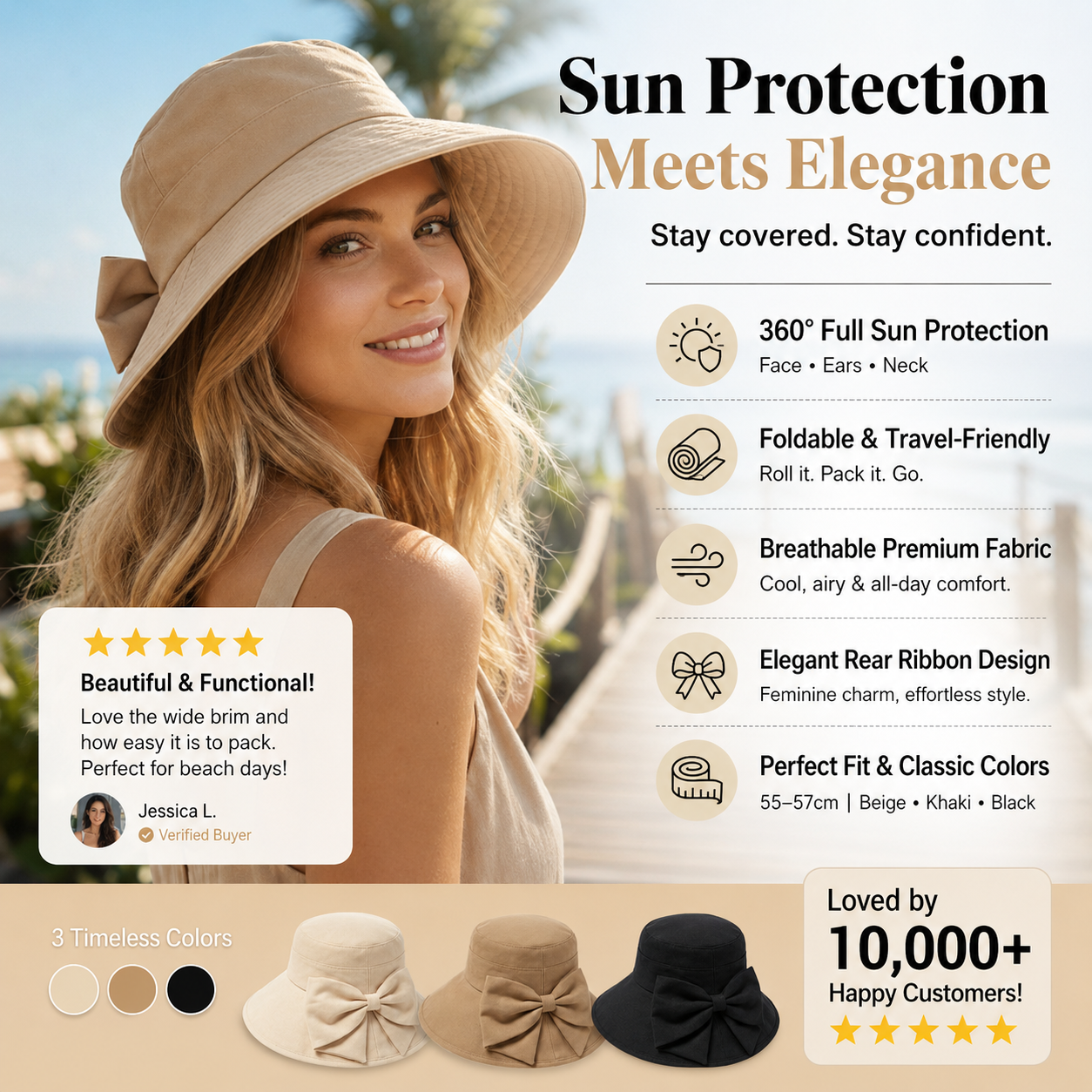 👒 LIMITED-TIME 50% OFF! ✨ Wide Brim Sun Hat with Bow – Full Coverage, Foldable, Breathable 🌞.