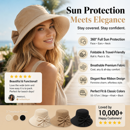 👒 LIMITED-TIME 50% OFF! ✨ Wide Brim Sun Hat with Bow – Full Coverage, Foldable, Breathable 🌞.
