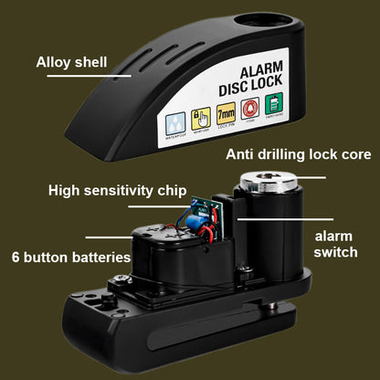 🔒 Motorcycle/bike disc lock with alarm | Immediate security and effective deterrent 🚨.