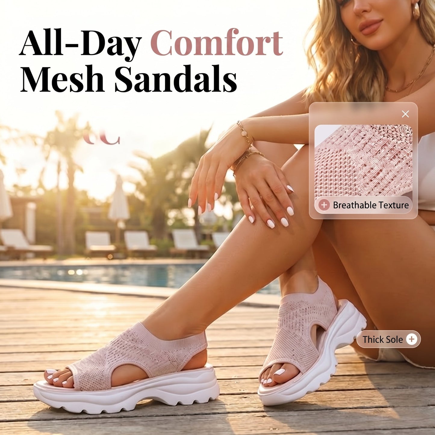 Breathable mesh platform sandals for women.