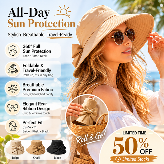 👒 LIMITED-TIME 50% OFF! ✨ Wide Brim Sun Hat with Bow – Full Coverage, Foldable, Breathable 🌞.